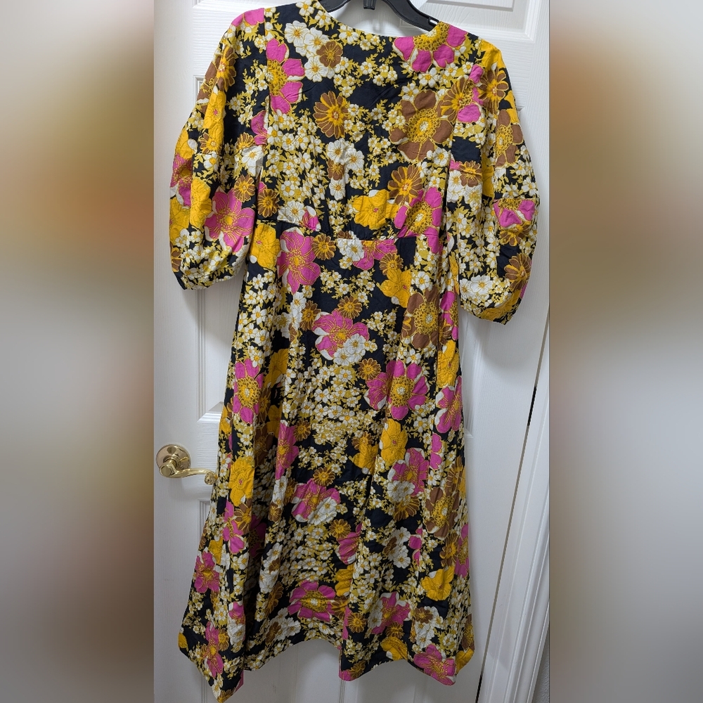 Free People Lydia Cotton midi dress Pink Black floral print Size small S - Picture 4 of 6